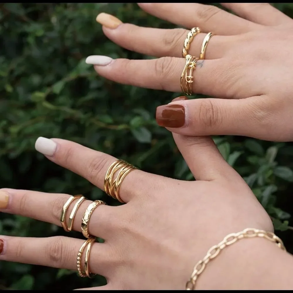 14K gold over sterling silver set of 4 rings